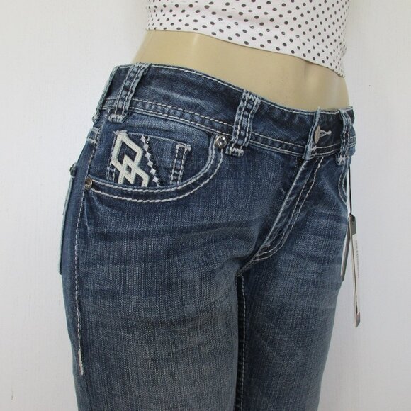 New ROCK & ROLL Cowgirl Jeans Size 32 X 34 Embellished Bootcut Denim - Picture 4 of 14